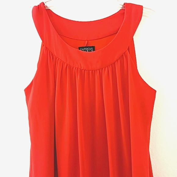 ENFOCUS Studio RED ORANGE Flowy Dress Sz 10 Sleeveless Color block Cocktail - Picture 3 of 9